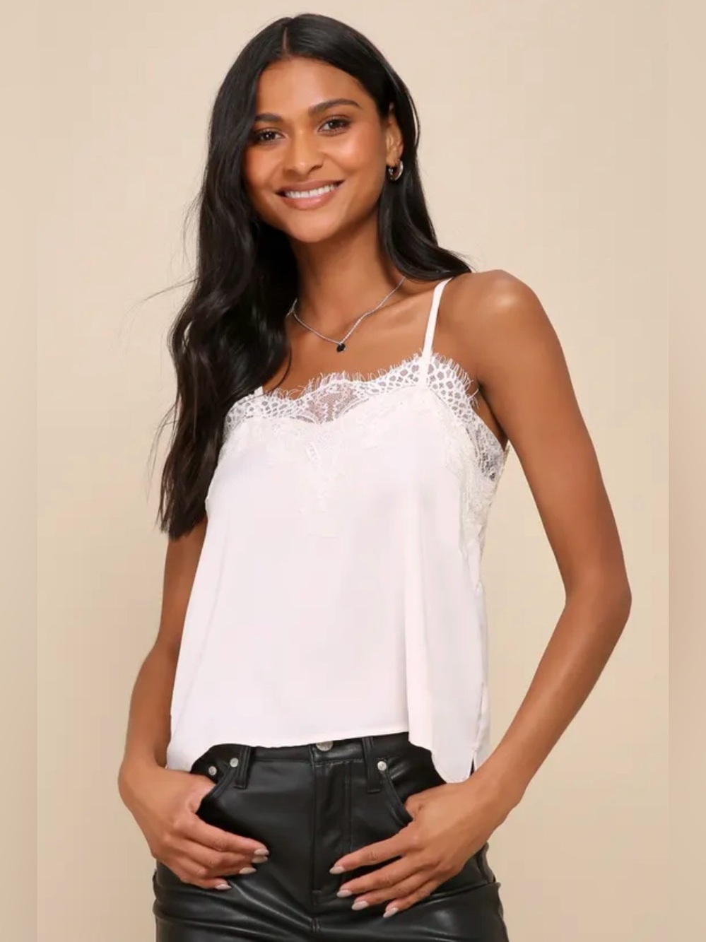 Lulus Maddox Pale Pink Satin Lace Cami